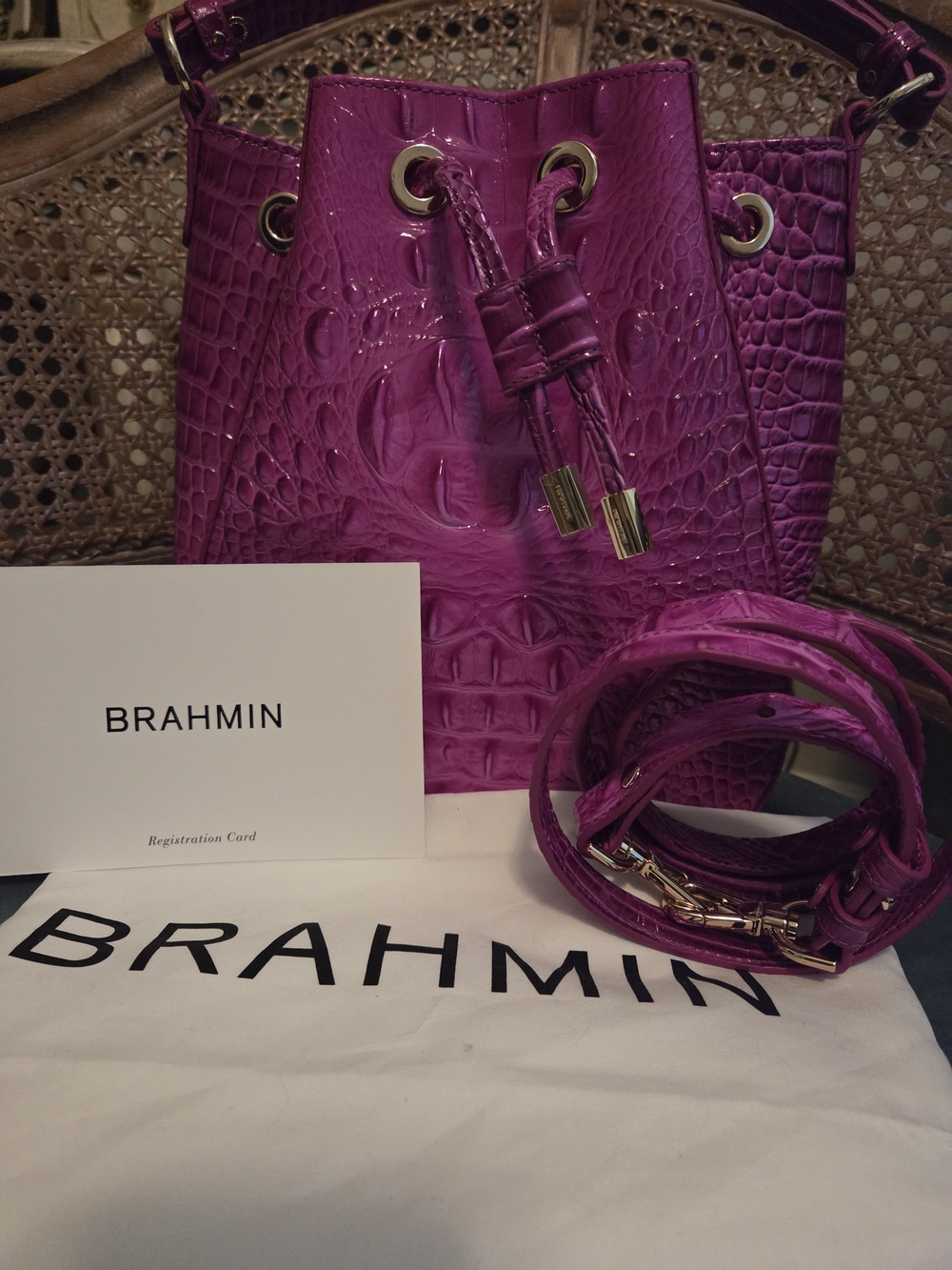 NWOT BRAHMIN FUSCHIA MELBOURNE COLLECTION MELINDA BUCKET BAG & VERONICA WALLET - Picture 12 of 15